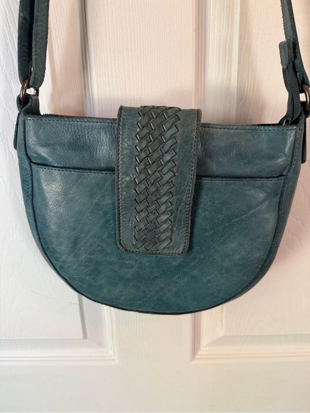 Teal Genuine Leather Crossbody Bag